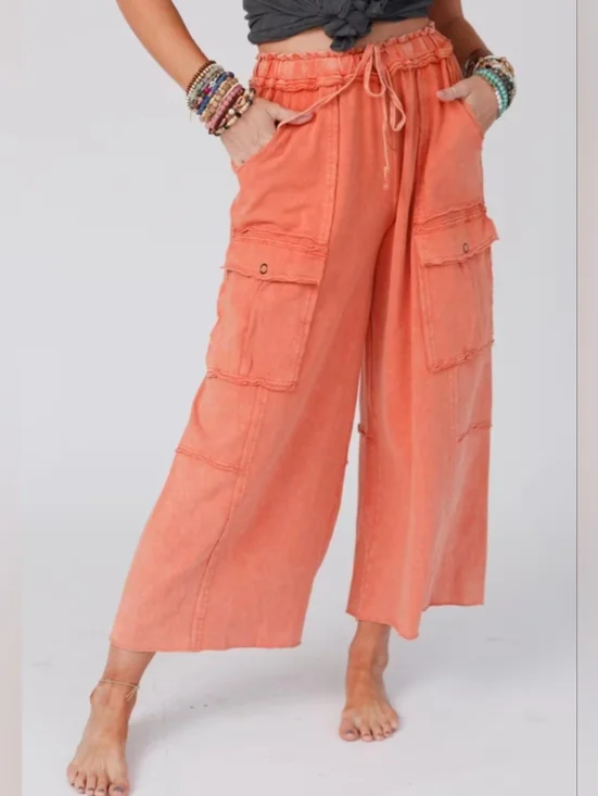 Three Bird Nest • Game On Cargo Wide Leg Pant in Burnt Orange size large - Picture 1 of 7